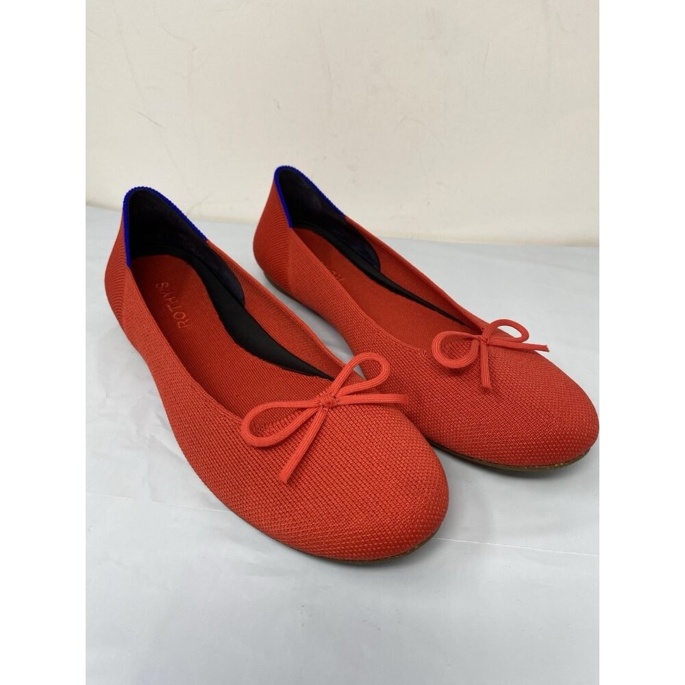 Rothy's The Flat Round Toe Ballet Flats Women's Sz 10 Red Blue With Bow Washable